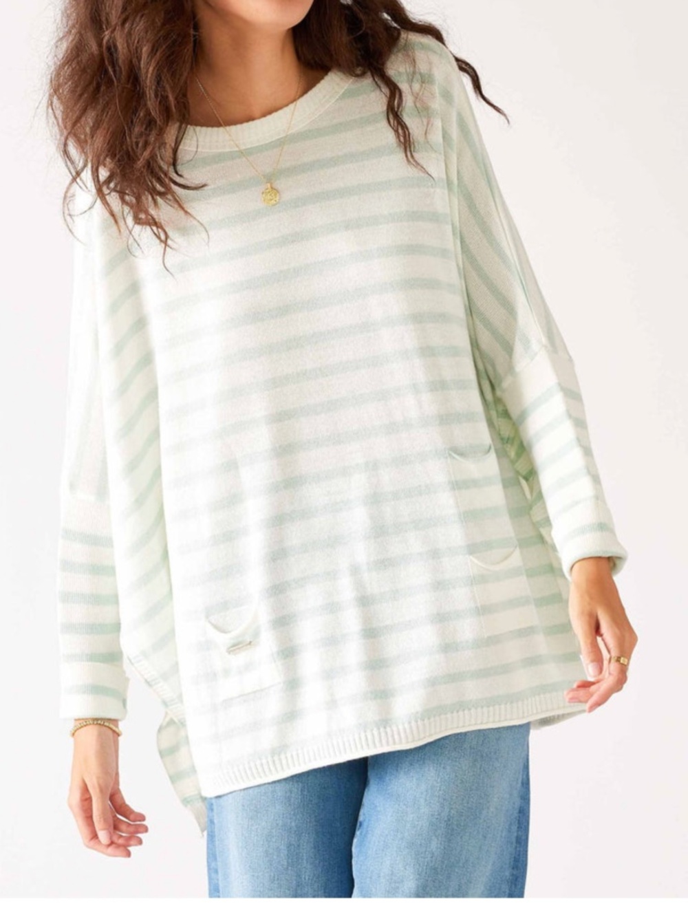 Mersea Catalina Crewneck Sweater Mint Chip Stripe One Size